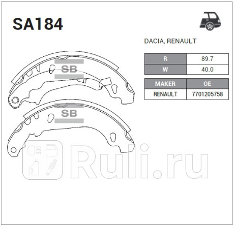 SA184 - Колодки тормозные барабанные (комплект) (HI-Q) Renault Clio 4 (2012-2020) для Renault Clio 4 (2012-2020), HI-Q, SA184
