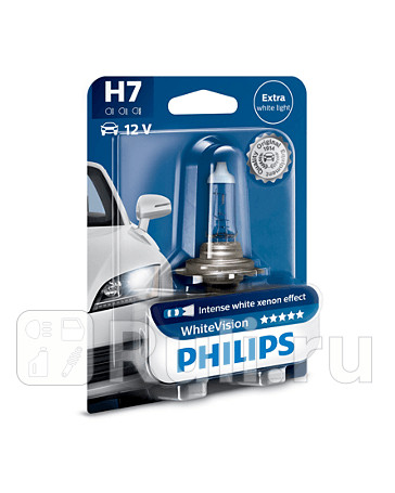 12972 WHV B1 - Лампа H7 (55W) PHILIPS White Vision 3700K +60% яркости для Автомобильные лампы, PHILIPS, 12972 WHV B1