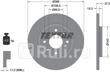 92089103 - Диск тормозной передний (TEXTAR) Citroen C2 (2003-2009) для Citroen C2 (2003-2009), TEXTAR, 92089103