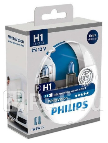 12258 WHV SM - Лампа H1 (55W) PHILIPS White Vision 3700K +60% яркости для Автомобильные лампы, PHILIPS, 12258 WHV SM