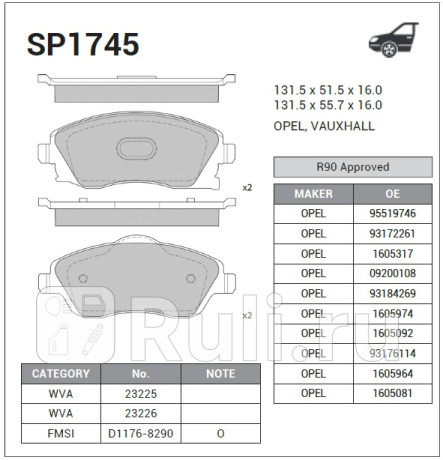 SP1745 - Колодки тормозные дисковые передние (HI-Q) Opel Tigra B (2004-2009) для Opel Tigra B (2004-2009), HI-Q, SP1745