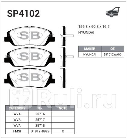SP4102 - Колодки тормозные дисковые передние (HI-Q) Kia Mohave (2008-2016) для Kia Mohave (2008-2016), HI-Q, SP4102