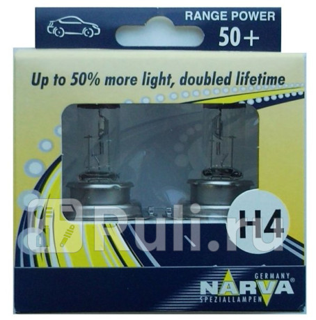 48861 RP 50+ S2 - Лампа H4 (60/55W) NARVA Range Power 3300K +50% яркости для Автомобильные лампы, NARVA, 48861 RP 50+ S2