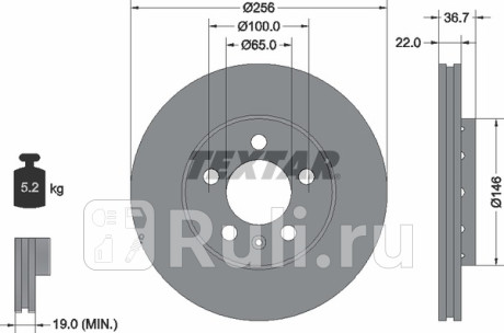 92082205 - Диск тормозной передний (TEXTAR) Skoda Roomster (2010-2015) для Skoda Roomster (2010-2015), TEXTAR, 92082205