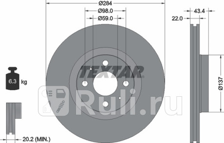 92053503 - Диск тормозной передний (TEXTAR) Fiat Punto (1999-2010) для Fiat Punto (1999-2010), TEXTAR, 92053503